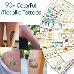 img 4 attached to Shiny Gold And Silver Temporary Tattoos For Women And Girls - Henna, Hamsa, Tribal, Elephants And More Metallic Tattoo Stickers For Body Art (90+ Tattoos On 15 Sheets)