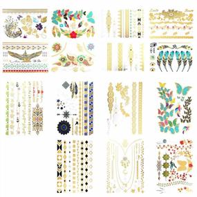 img 2 attached to Shiny Gold And Silver Temporary Tattoos For Women And Girls - Henna, Hamsa, Tribal, Elephants And More Metallic Tattoo Stickers For Body Art (90+ Tattoos On 15 Sheets)