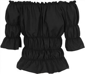 img 2 attached to Off-Shoulder Renaissance Pirate Blouse With Smocked Short Sleeves For Victorian Steampunk Look