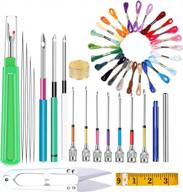 complete punch needle kit with 44 pieces - 24 vibrant rainbow threads, 10 embroidery needles, yarn scissors, seam ripper, thimble and threader for cross stitching and embroidery floss poking logo
