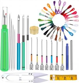 img 4 attached to Complete Punch Needle Kit With 44 Pieces - 24 Vibrant Rainbow Threads, 10 Embroidery Needles, Yarn Scissors, Seam Ripper, Thimble And Threader For Cross Stitching And Embroidery Floss Poking