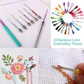 img 2 attached to Complete Punch Needle Kit With 44 Pieces - 24 Vibrant Rainbow Threads, 10 Embroidery Needles, Yarn Scissors, Seam Ripper, Thimble And Threader For Cross Stitching And Embroidery Floss Poking