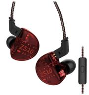 headphones kz zs10 professional in-ear noise-isolating earbuds hybrid 4 armature balance with microphone - red логотип