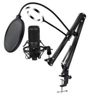 hsd-21 usb condenser microphone recording mic with stand and ring light for pc, karaoke, broadcast, youtube logo