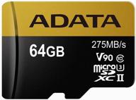 📷 adata microsdxc 64gb class 10, v90, uhs-ii u3: high-speed r/w 275/155 mb/s with sd adapter логотип