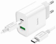 сетевое зарядное устройство hoco c80a plus rapido, 3а, pd20w, qc3.0 кабель usb type-c - usb type-c, 1м, белый логотип