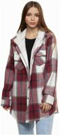 women's warm plaid oversized shirt "oversize" with insulation, high collar with a hood logo