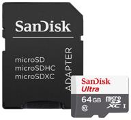 sandisk 64gb class 10 uhs-i microsdxc memory card with sd adapter, r/w speeds up to 80/10 mb/s logo