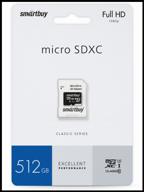 memory card smartbuy microsdxc 512 gb class 10, v10, uhs-i, r/w 90/67 mb/s, sd adapter, white logo