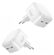 power adapter 2*usb-c 35w for apple iphone 14, pd3.0, white, jd-tec pd-35w / 35w dual usb-c port power adapter logo