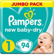 pampers diapers new baby dry 1 (2-5 kg), 94 pcs., white logo