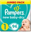 pampers diapers new baby dry 1 (2-5 kg), 94 pcs., white logo
