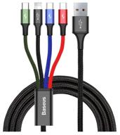 кабель baseus 4 in 1 rapid series usb - microusb/lightning/2xusb type-c (ca1t4-b01), 1.2 м, черный логотип