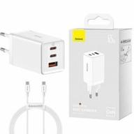 charger baseus gan5 pro fast charger 2c+u, 65w + cable type-c to type-c pd100w, 1m, white logo
