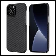 black and gray pitaka magez case 2 for iphone 13 pro max - optimized for apple iphone 13 pro max logo