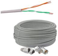 set: internet cable twisted pair utp2 cat.5e, single core with rj45 connector and rj45 caps, 20 meters логотип