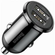 car charger baseus grain pro car charger (ccallp-01), dual usb, 4.8a, black logo