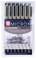 sakura 6 pigma micron 1 pigma brush pen set (poxsdk7b), poxsdk7b, black ink, 7 pcs. logo