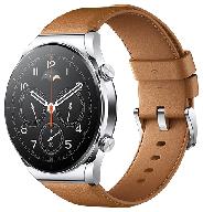 Logotipo de smart watch xiaomi watch s1 wi-fi nfc global for russia, silver/brown leather strap gray fluoroplast strap