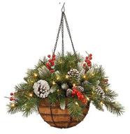 national tree company hanging coniferous composition with bulbs planter fairy tale snowy 36 cm, 50 warm white battery-powered led lamps, pvc 31frb14hb logo