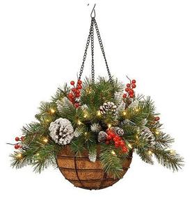 img 3 attached to National Tree Company Hanging coniferous composition with bulbs Planter Fairy tale snowy 36 cm, 50 warm white battery-powered LED lamps, PVC 31FRB14HB