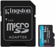 memory card kingston microsdxc 64 gb class 10, v30, a2, uhs-i u3, r/w 170/70 mb/s, sd adapter логотип