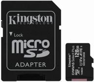 kingston microsdxc 128gb class 10, v10, a1, uhs-i u1, r 100mb/s memory card, sd adapter, 1 pc. logo