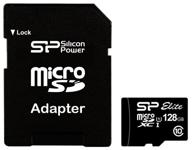 memory card silicon power microsdxc 128 gb class 10, uhs class 1, r/w 75/15 mb/s, adapter to sd логотип