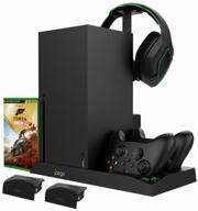 stand for vertical installation of the console cooling charging station for 2 gamepads disc holder 2 batteries 1600 mah ipega (pg-xbx013) (xbox series x) for microsoft xbox series x/s logo