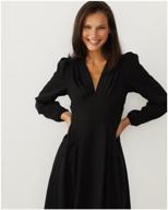 long sleeve midi dress with v neckline (black) (l) logo