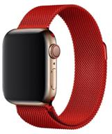 metal strap compatible with apple watch series 1, 2, 3, 4, 5, 6, se, milanese loop, 38/40mm, red logo