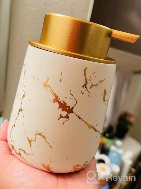 img 1 attached to 11 Oz Marble Gold Inlay Ceramic Lotion Dispenser Liquid Hand Soap Pump Bottle For Kitchen Bathroom - Coffeezone (Marble Green) review by Michael Adams