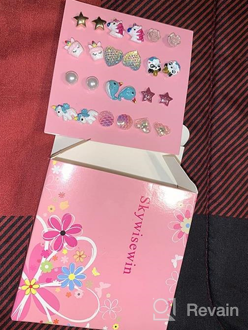 img 1 attached to Hypoallergenic Earring Set for Little Girls - SkyWiseWin Children's Colorful Cute Earrings for Kids review by Cathy Young