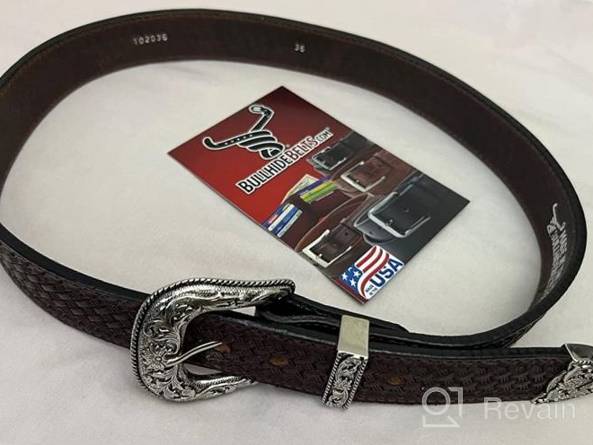 img 1 attached to Basket Weave Brown Leather Western Men's Belts: A Stylish Addition to Your Accessories review by Eddie Burgess