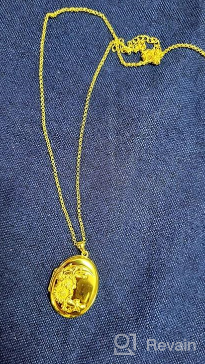 img 1 attached to Personalized Solid Gold And Gold-Plated Oval Locket Necklace With Picture Holder - Choose From Sunflower Or Starburst Design - SOULMEET 10K, 14K, 18K - Perfect Gift review by Sherman Lancaster