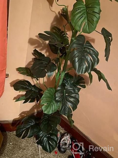 img 1 attached to Artificial Swiss Cheese Plant - 4Ft Tall Monstera Deliciosa With 15 Split Leaves - Faux Tropical Monstera Palm Tree For Home, Office, Store, Garden Floor Decor - Set Of 2 review by Timothy Wall