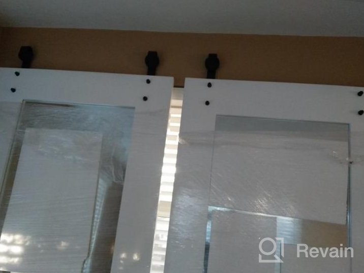 img 1 attached to 🚪 ZEKOO Low Ceiling Wall Mount Double Track Bypass Barn Door Hardware Kit - Ideal for Closet Double Wooden Doors (4FT Bypass) review by Jeremy Reddick