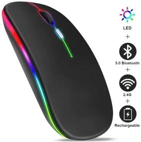 img 3 attached to Mouse wireless computer rechargeable / 3 DPI modes (800/1200/1600) Bluetooth + USB 2.4Ghz / RGB backlight / Black