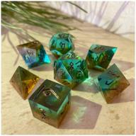 handmade dice (dice, dice) for dnd, dnd, dungeons and dragons, pathfinder rpg (set of 7 pcs) rusty emerald logo