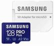 samsung microsdxc memory card 128 gb class 10, v30, a2, uhs-i u3, r/w 160/120 mb/s, sd adapter, 1 pc, blue logo
