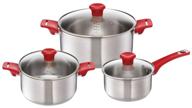 набор посуды tefal jamie oliver h802s674 6 пр. серебристый/красный логотип