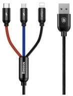 кабель baseus three primary colors series 3 в 1 usb - microusb/usb type-c/lightning (camlt), 1.2 м, black/red/blue логотип