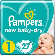 pampers diapers new baby dry 1 (2-5 kg), 27 pcs., 27 pcs., 1, 2 - 5 kg логотип