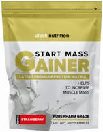 boost muscle mass efficiently with atech nutrition gainer start mass, 5000 g, strawberry logo