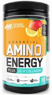 optimum nutrition essential amino energy plus uc - ii collagen 9.5 oz mango lemonade logo
