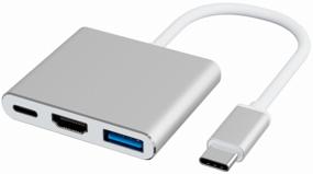 img 4 attached to Type-C hub for Macbook, GSMIN Cray adapter 3 in 1 (USB 3.1 Type-C, USB 3.0, HDMI), Silver