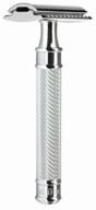 🪒 t-blade muhle elongated handle: traditional chrome closed comb safety razor - silver logo