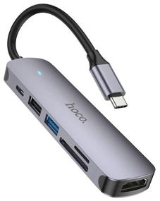 img 4 attached to HOCO HB28/ Хаб 6 в 1/ USB 2.0, 1 USB 3.0, Type-C, Card Reader SD, Micro SD, HDMI серый металл