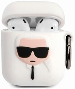 img 3 attached to Karl Lagerfeld Silicone Case with Ring for Airpods, white