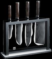 huo hou set of 5 damascus knife sets hu0073, 4 knives with stand logo